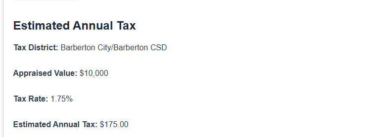 Property tax calculator interface for Summit County