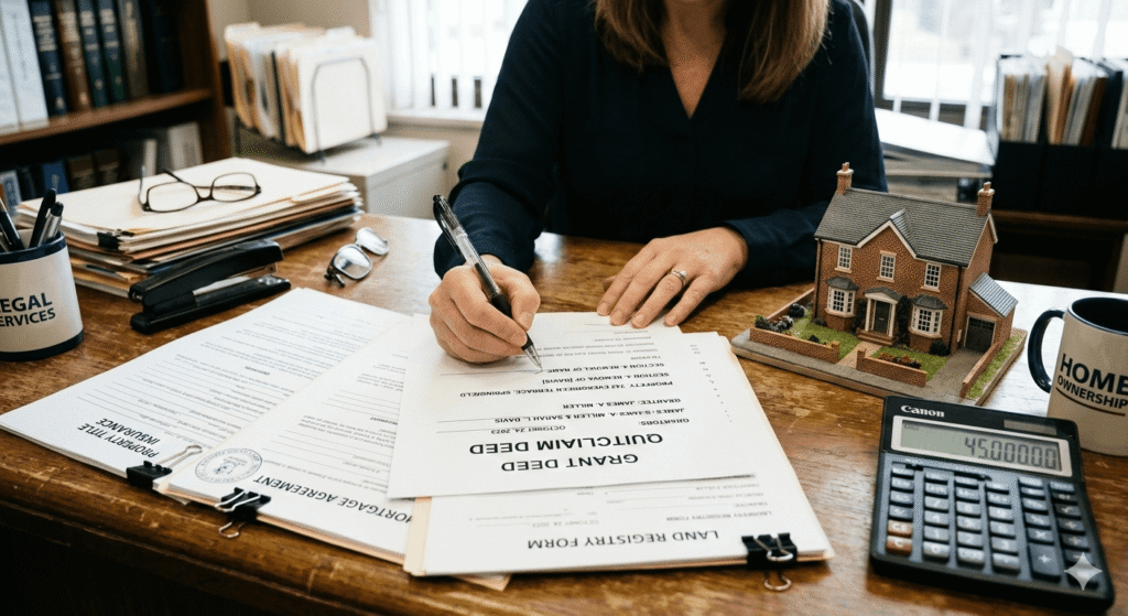 Real estate paperwork showing property deed